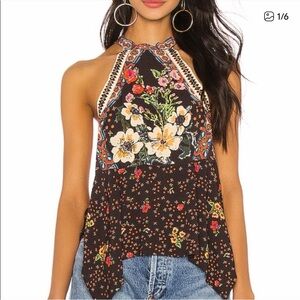 Free People Floral Tank Top - Black and Yellow